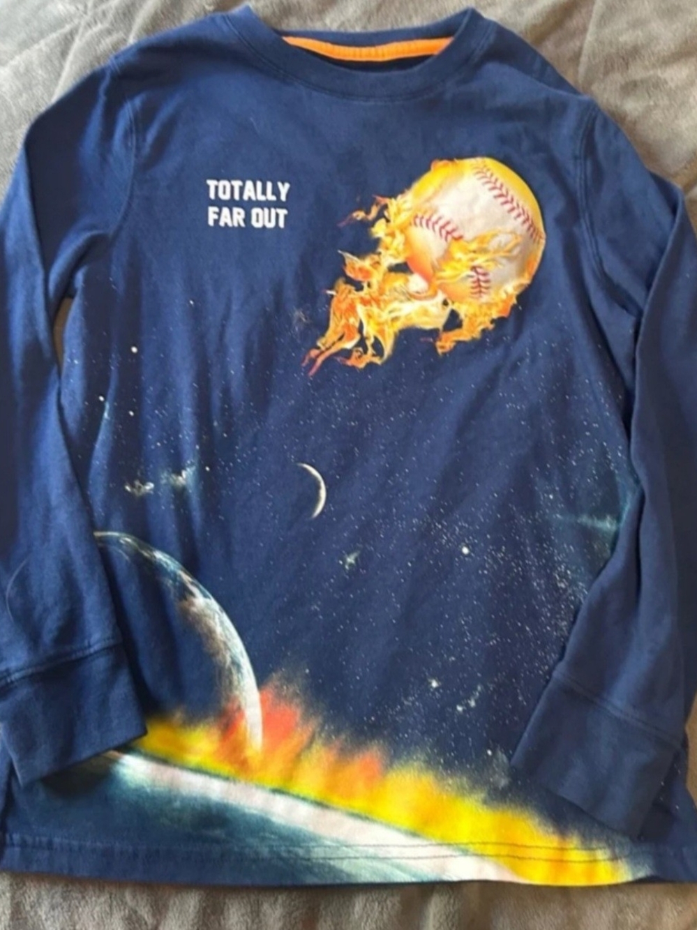 Old Navy Navy Long-Sleeve Tee with Flaming Baseball Graphic